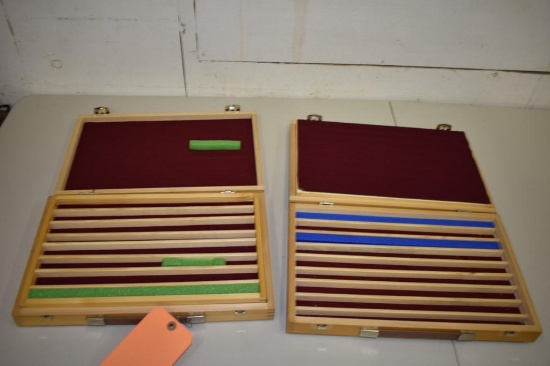 (2) Brown wood mini train car cases, no contents