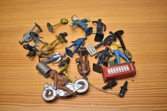 Big and small box of metal pieces; cars, people Etc