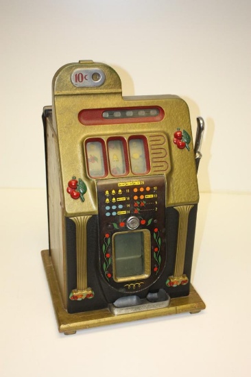 Antique 10 Cent Mills 1946 Golden Falls Cherry Mechanical Slot Machine with Jackpot