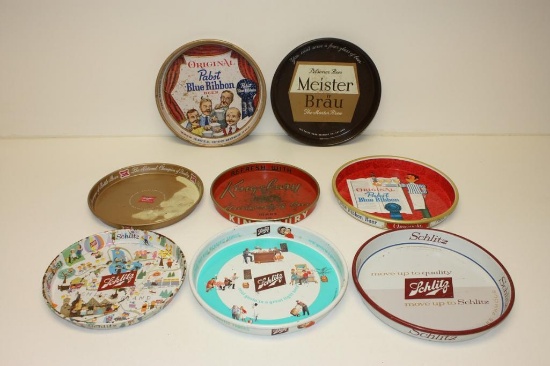 Assorted Beer Brewery Serving Trays, Quantity 8, Schlitz, Pabst, Kingsbury, Miller, Meister Brau