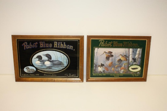 Pair Pabst Blue Ribbon PBR Beer Brew Mirrors, 1990s