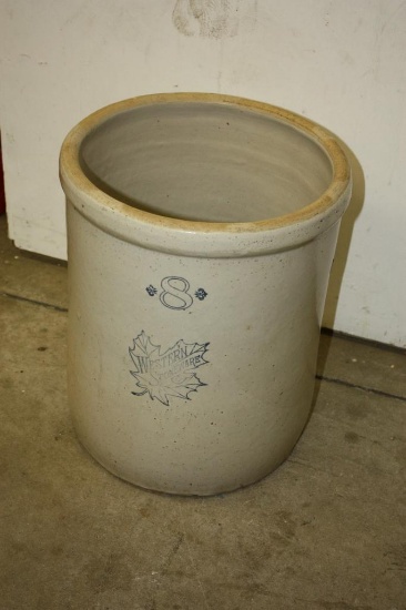 Antique Western Stoneware Crock, 8 gallon no handles, slight hairlines