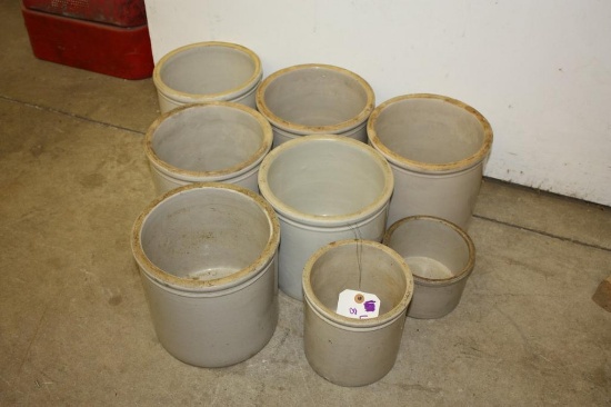 Assorted Antique Generic Stoneware Crocks, Quantity 8