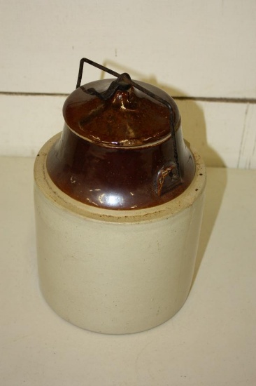 Antique Stoneware Crock with Lid, canning jar