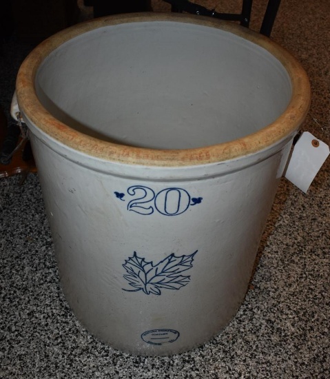 Antique Western Stoneware Crock, 20 gallon with handles