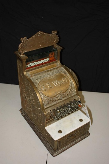 Rare Antique National Dime Store Cash Register, brass, model 50 1/4 with marque