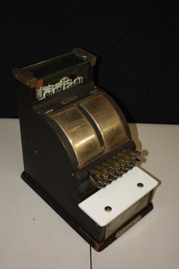 Rare Antique National Dime Store Cash Register, brass, model 305, black steel