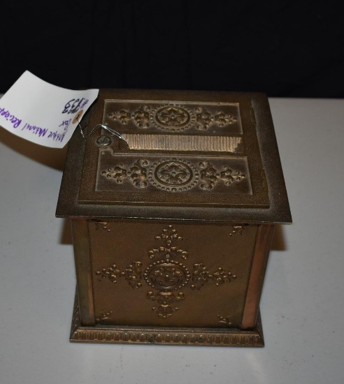 Rare Antique National Cash Register Receipt Box, Brass, measures 7 x 7 x 7 inches