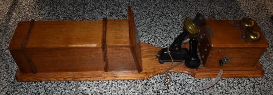 Antique Wood Hotel Crank CandlestickWall Phone, Farr Telephone Company, Chicago, 43 inches tall