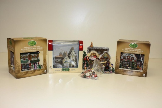 4) contemporary Christmas Village houses lighted