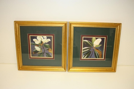 Pair Magnolia Prints, framed, 1995, Peggy Myrick Knight