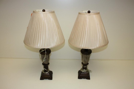 Pair contemporary table lamps, decorative design, measures 28 inches tall