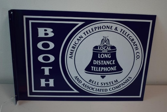 AT&T Bell System Porcelain Flanged Phone Booth Sign, double sided, age unknown