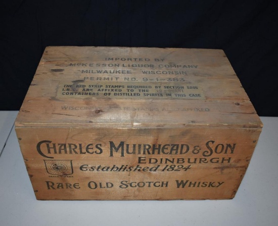 Antique Wood Crate Advertising Charles Muirhead Old Scotch Whisky