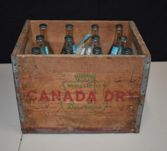 Canada Dry Wood Soda Crate with Full Bottles Advertising