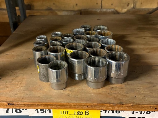 LOT W/ ASSORTED SOCKETS 3/4" UP TO 1 1/2",