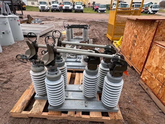 (3) Vertical vertically mounted 34.5 KV Disconnect Switches Single Phase