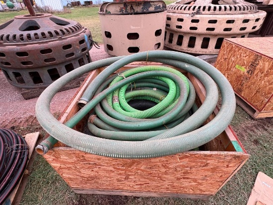 LOT WITH 2" & 4" SUCTION HOSE, DRAIN TILE PIPE, SAND BAGS
