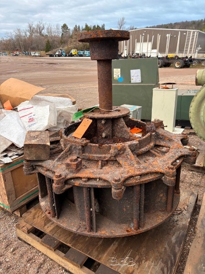 Intact Vertical Level Sampson Water Wheel Turbine and gate casing complete