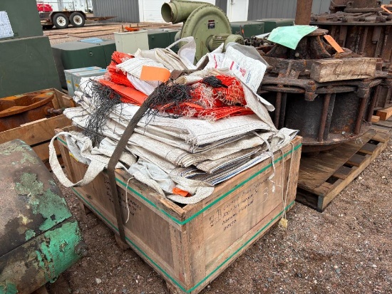 WOOD CRATE WITH SAND BAGS & ETC.