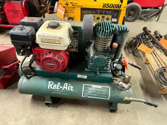 ROLL-AIR TWIN TANK JOBSITE AIR COMPRESSOR, HONDA GAS ENGINE