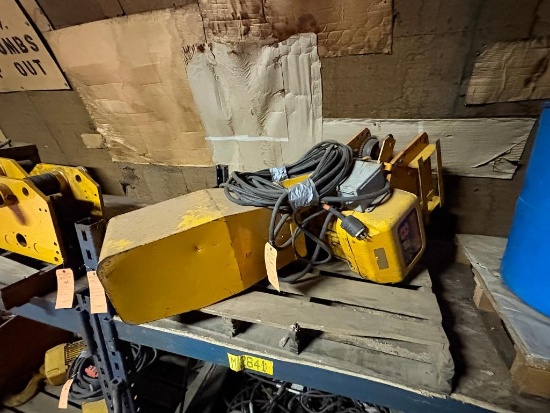 HARRINGTON 8 TON CHAIN HOIST, MODEL ER0805, S/N 0001146 WITH PENDANT CONTROL & TROLLEY