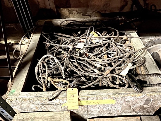 WOOD BOX/CRATE WITH ALL CABLE SLINGS OF VARIOUS LENGTHS AND CAPACITIES