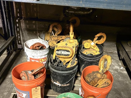 (1) SKID WITH (6) HARINGTON 5 TON CHAIN FALLS AND (2) CM 5 TON CHAIN FALLS