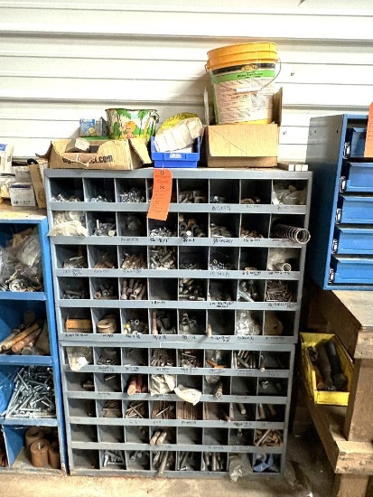 2 UNIT/80 BIN CUBBIE UNIT WITH ALL CONTENTS: LAG BOLTS, WASHERS, BOLTS, SS ELBOW FITTINGS