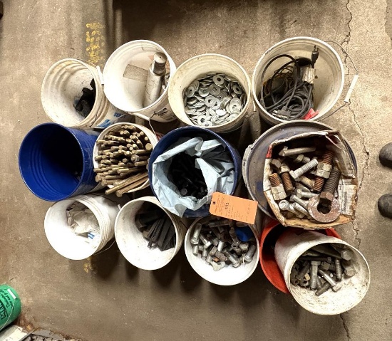 12 BUCKETS OF ALL CONTENTS: BOLTS, WASHERS, NUTS ETC