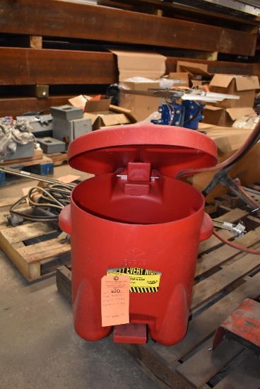 EAGLE RED PLASTIC 10 GALLON OILY RAG, FLIP TOP CAN WITH RAGS