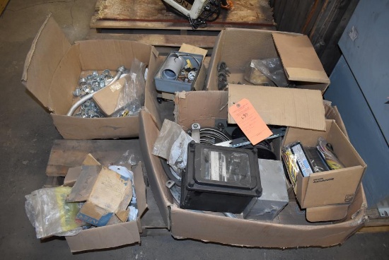 (1) SKID WITH CONTENTS: ELECTRICAL COMPONENTS, LIGHT BALLASTS, BIG FUSES, ETC