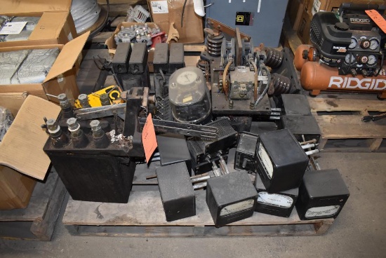 (1) SKID WITH CONTENTS: ELECTRICAL COMPONENTS, MOTORS, SWITCHES, ETC