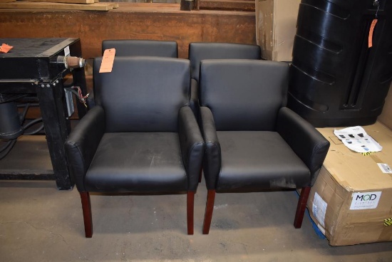 (4) ARM LOUNGE CHAIRS, BLACK VINYL,