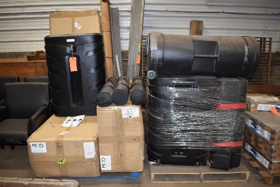 (2) SKIDS WITH MOD DISPLAYS, BLACK CARRYING CASE WITH WHEELS,
