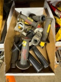 BOX WITH ASSORTED TOOL HANDLES