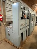 SKID WITH (3) SAGINAW CONTROL PANELS W/ (2) JUNCTION BOXES