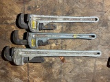 (3) ALUMINUM RIDGID PIPE WRENCHES : (2) 18