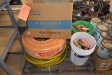 (1) SKID WITH CONTENTS: (2) 3 TON CHAIN FALLS, (2) SPOOLS OF HOSE, ETC