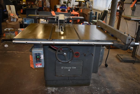 DELTA ROCKWELL 12" TABLE SAW, TILTING ARBOR, FENCE, BLADE GUARD