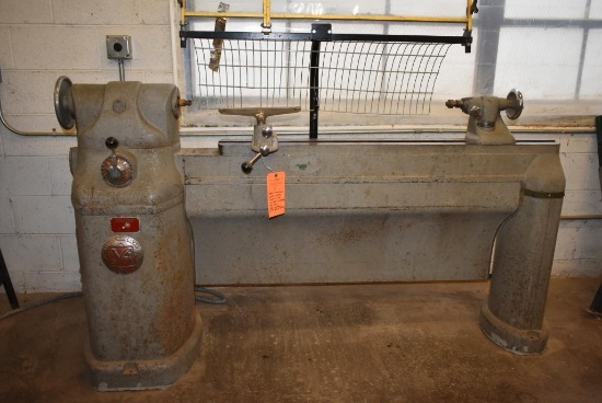 YATES AMERICAN WOOD LATHE, TYPE J-170, 12" x 40" TAIL STOCK, TOOL REST, 208 VOLT 3 PHASE,