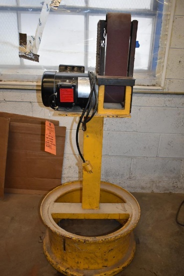 4" VERTICAL BELT SANDER, 1 H.P. , SINGLE PHASE, MOUNTED ON HEAVY PEDESTAL, INCLUDES BOX OF BELTS