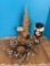 LOT OF OLD WORLD NUTCRACKER, WREATH AND LIGHTED WOODEN CHURCH