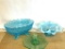ANTIQUE GREEN DEPRESSION GLASS CANOPY PLATE, WITH HEART SHAPED HANDLE
