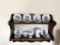 ANTIQUE CHILD'S TEA SET WITH SHELF, (6) PLATES, CUPS AND SAUCERS, WITH TEAPOT,