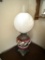 ANTIQUE HAND PAINTED ELECTRIC OIL STYLE LAMP, APPROX 25