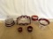 SET OF (7) RUBY FLASHED CUT GLASSWARE, SOME ENGRAVED