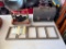 VINTAGE LUNCH BOX, WOODEN BASKET, CHILD'S BOOT AND PICTURE FRAME