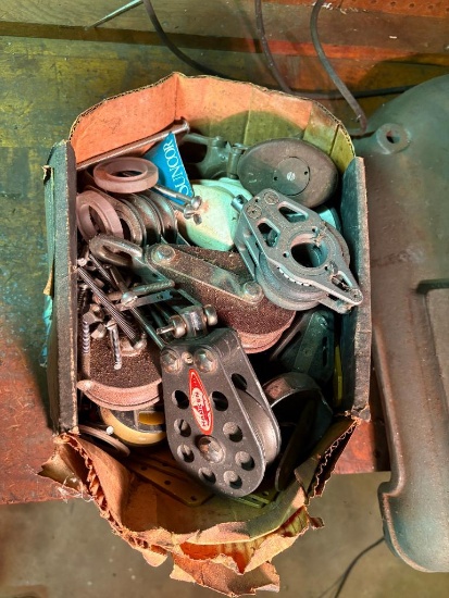 BOX WITH ASSORTED PULLEYS