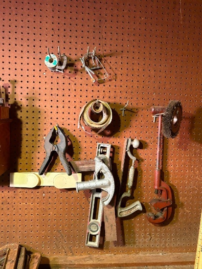 LOT WITH DRILL BIT HOLDER WITH DRILL BITS, ETC., CONDUIT BENDER, SQUARE, CUTTER, ETC.